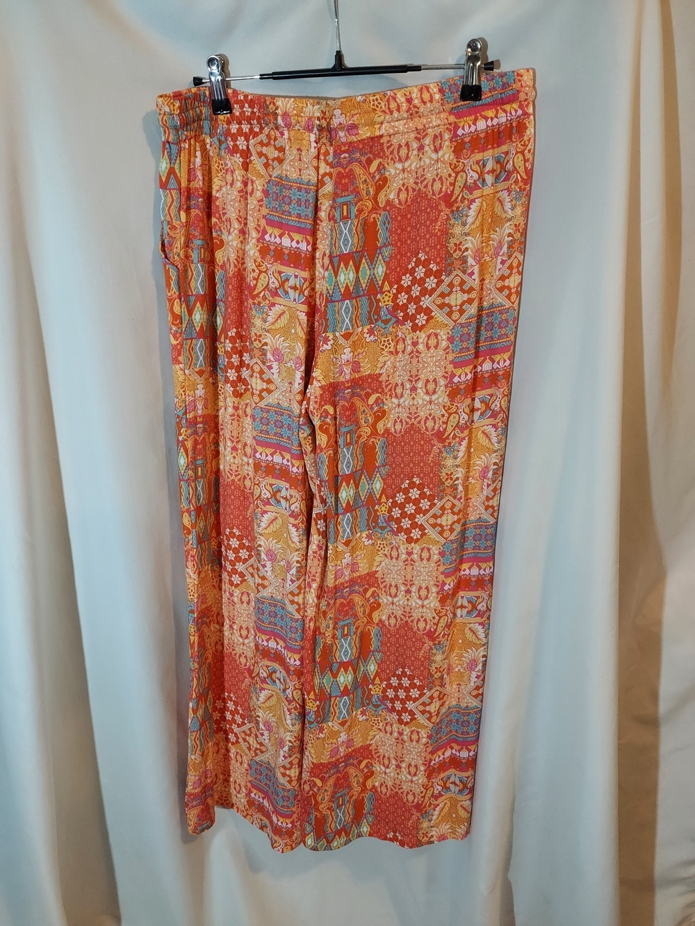 Christian Siriano Boho Wide Leg Pants in Orange Multi-Print M - Picture 2 of 8